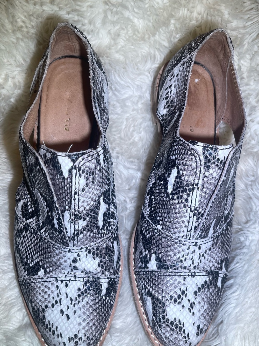 All-black Women's Snake-Print Slip-On Loafers in Black and White size 9.5